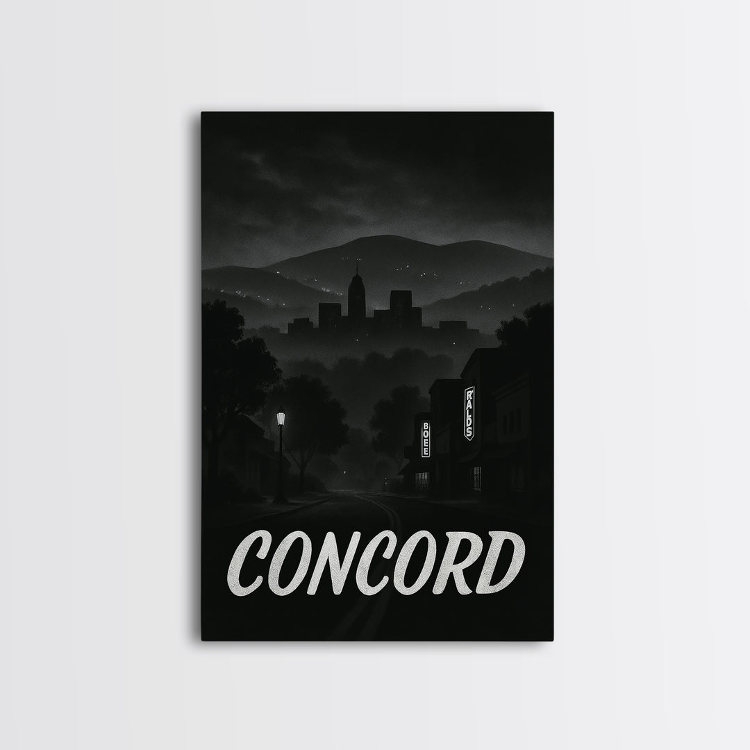 Concord California Travel Poster, Framed Canvas Print, Black And White Travel Art, Concord Travel Art, Travel Wall Art, City Illustration