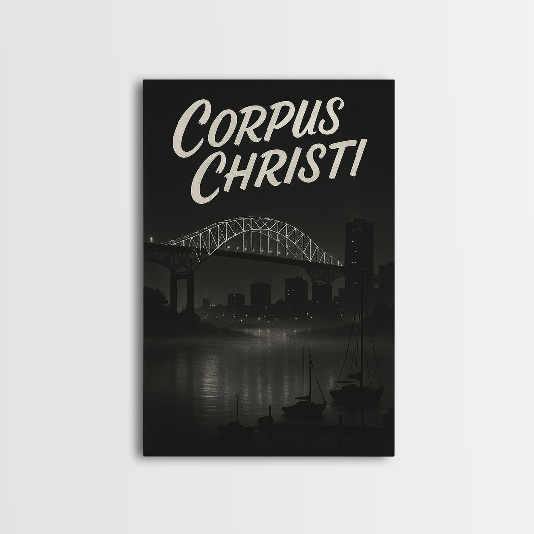 Corpus Christi Travel Poster, Framed Canvas Print, Night Street Poster Art, Corpus Christi Travel Art, Living Room Wall Art, Home Decor