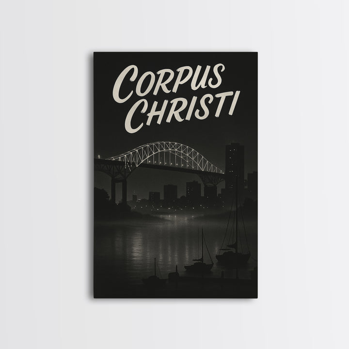 Corpus Christi Travel Poster, Framed Canvas Print, Night Street Poster Art, Corpus Christi Travel Art, Living Room Wall Art, Home Decor