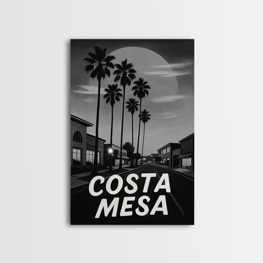 Costa Mesa Travel Poster, Framed Canvas Print, Night Street Poster Art, Costa Mesa Poster Print, Eclectic Wall Decor, Retro Travel Print