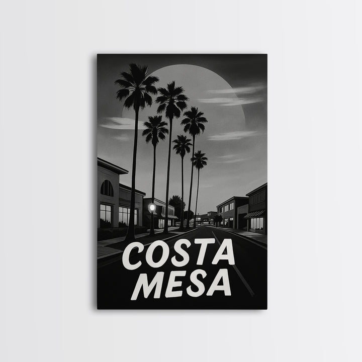 Costa Mesa Travel Poster, Framed Canvas Print, Night Street Poster Art, Costa Mesa Poster Print, Eclectic Wall Decor, Retro Travel Print