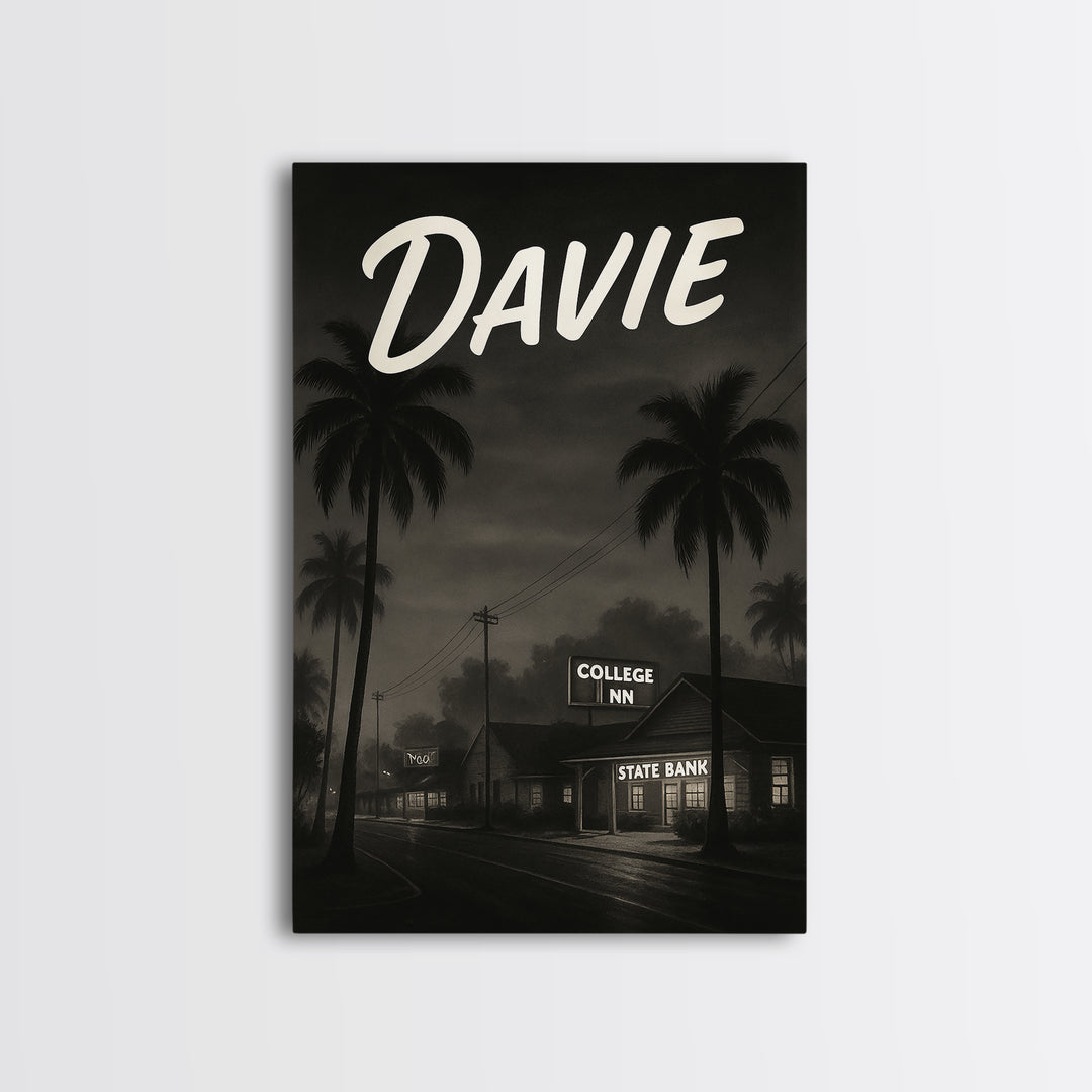 Davie Florida Travel Poster, Canvas Print, Black And White Travel Art, Davie Art Print, City Poster, Travel Wall Art, Travel Art Print