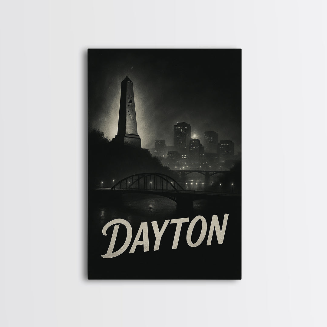 Dayton Ohio Travel Poster, Canvas Print, Night Street Poster Art, Dayton City Art, Travel Wall Art, Retro Travel Print, Vintage Travel Art