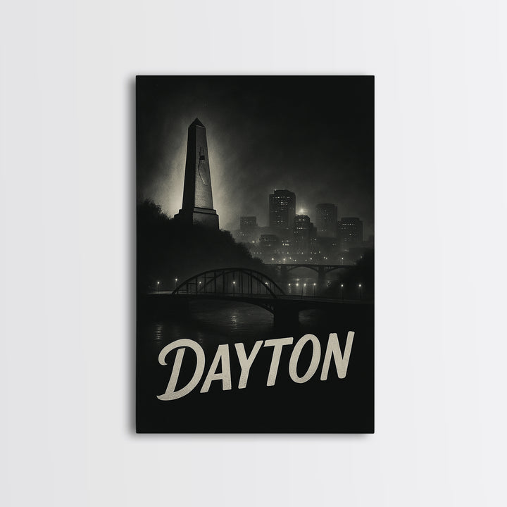 Dayton Ohio Travel Poster, Canvas Print, Night Street Poster Art, Dayton City Art, Travel Wall Art, Retro Travel Print, Vintage Travel Art