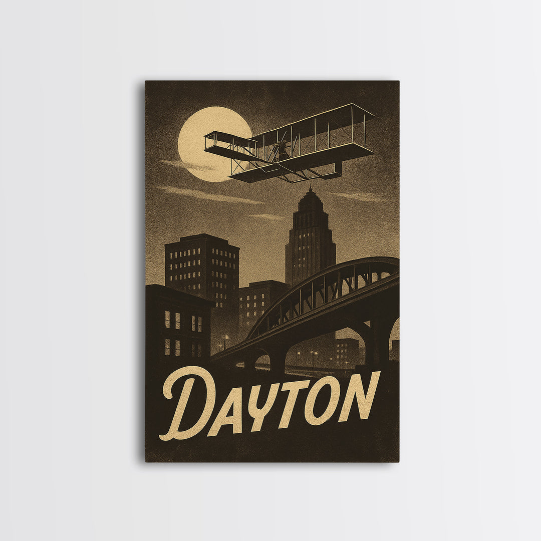 Dayton Travel Poster, Framed Canvas Print, Black And White Travel Art, Dayton Art Print, Modern Wall Decor, Eclectic Wall Decor