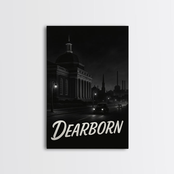 Dearborn Michigan Travel Poster, Framed Canvas Print, Vintage Noir Poster Art, Dearborn Art Print, Living Room Wall Art, Vintage Travel Art