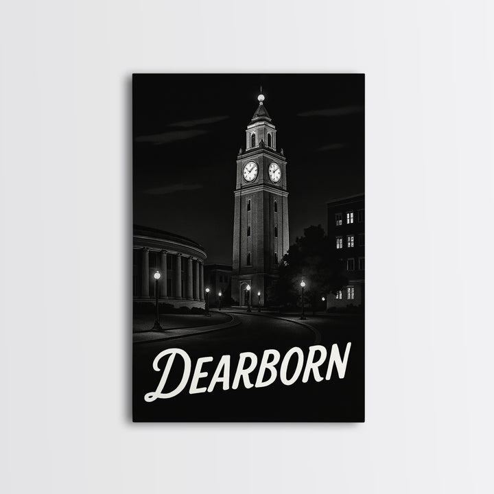 Dearborn Travel Poster, Framed Canvas Print, Dark Moody City Wall Art, Dearborn Poster Print, Home Office Decor, Travel Poster Set