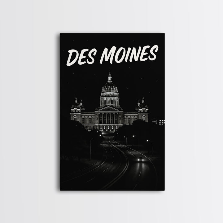 Des Moines Travel Poster, Canvas Print, Black And White Travel Art, Des Moines Wall Art, Travel Art Print, Gift For Travelers, Design 2