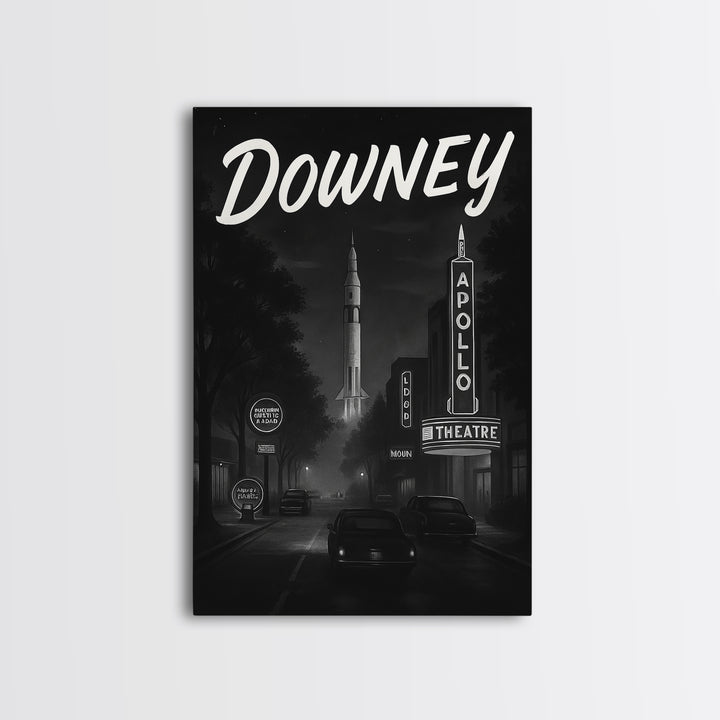 Downey California Travel Poster, Canvas Print, Black And White Travel Art, Downey Art Print, Travel Prints, City Poster, Travel Print