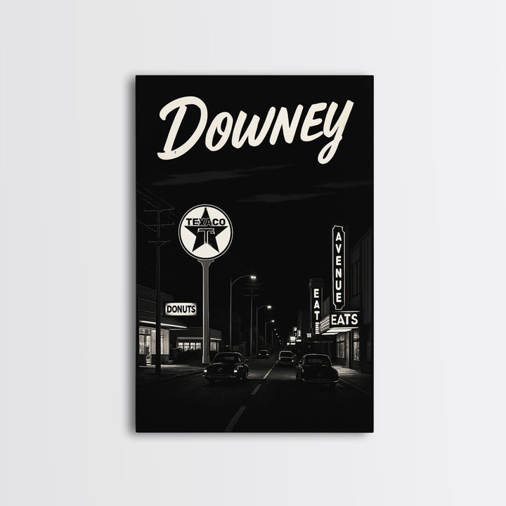 Downey Travel Poster, Canvas Print, Dark Moody City Wall Art, Downey Art Print, Travel Wall Decor, Travel Art Print, City Art Print