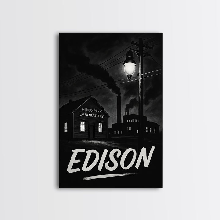 Edison Travel Poster, Canvas Print, Night Street Poster Art, Edison Wall Art, City Illustration, Travel Poster Art, Vintage Travel Art