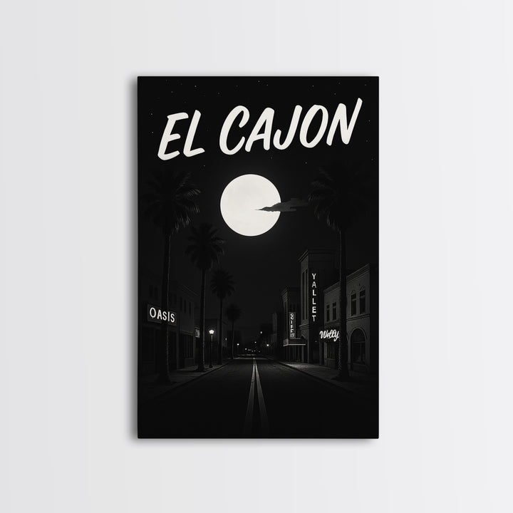 El Cajon California Travel Poster, Canvas Print, Dark Moody City Wall Art, El Cajon Poster Print, Travel Art Print, Retro Travel Print