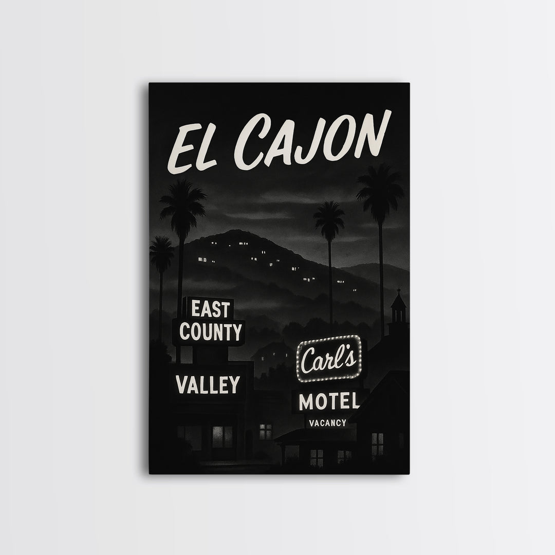 El Cajon Travel Poster, Canvas Print, Black And White Travel Art, El Cajon Poster Print, Living Room Wall Art, Vintage City Poster