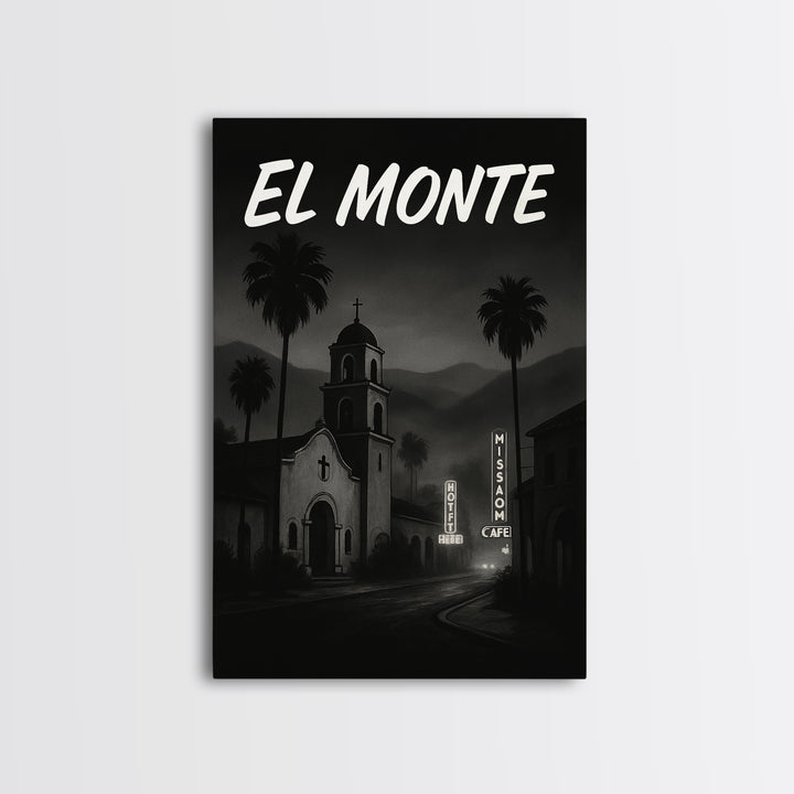 El Monte California Travel Poster, Canvas Print, Dark Moody City Wall Art, El Monte Travel Art, Wall Decor, Office Decor, Wanderlust Decor
