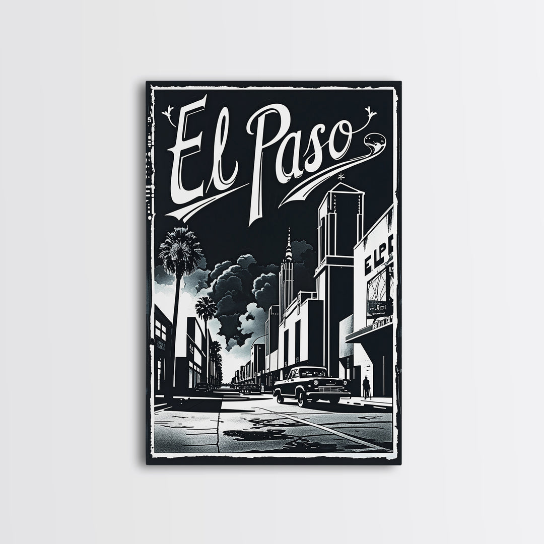 El Paso Travel Poster, Canvas Print, Night Street Poster Art, El Paso Wall Art, Fine Art Print, Vintage City Poster, City Travel Prints