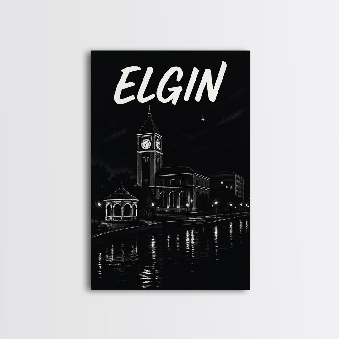 Elgin Travel Poster, Framed Canvas Print, Dark Moody City Wall Art, Elgin City Art, Travel Art Print, Gift For Travelers, Travel Poster Set