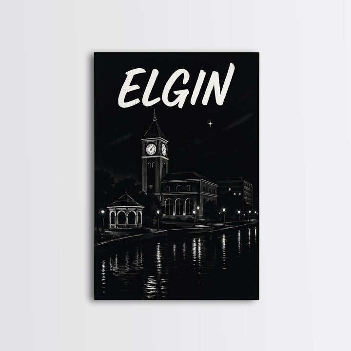 Elgin Travel Poster, Framed Canvas Print, Dark Moody City Wall Art, Elgin City Art, Travel Art Print, Gift For Travelers, Travel Poster Set