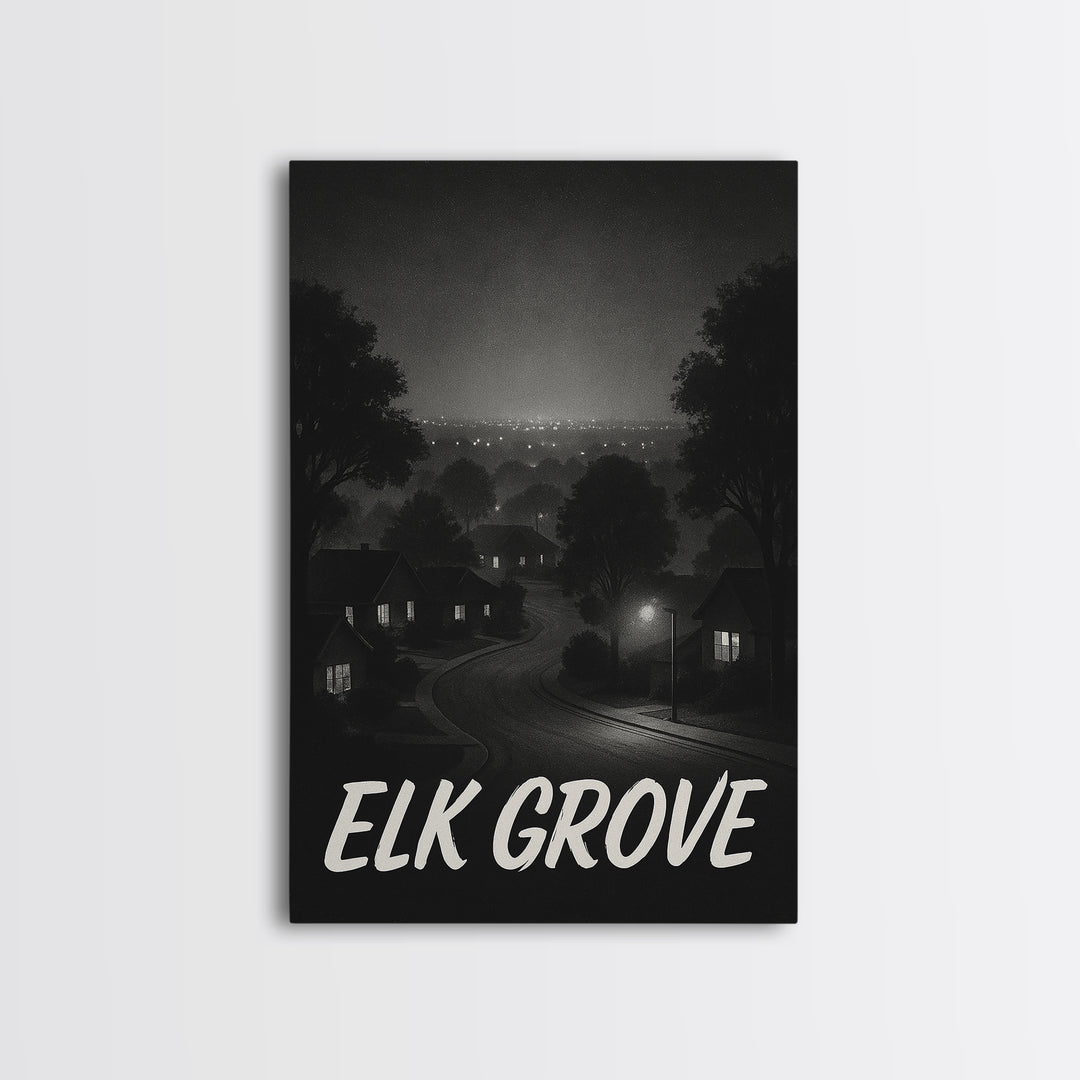 Elk Grove California Travel Poster, Canvas Print, Dark Moody City Wall Art, Elk Grove Art Print, Art Print, Travel Poster Set