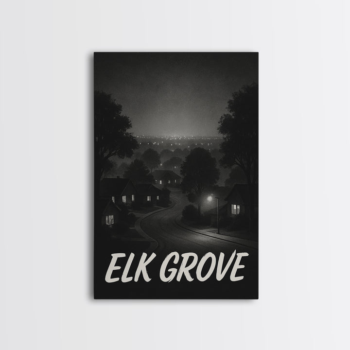 Elk Grove California Travel Poster, Canvas Print, Dark Moody City Wall Art, Elk Grove Art Print, Art Print, Travel Poster Set