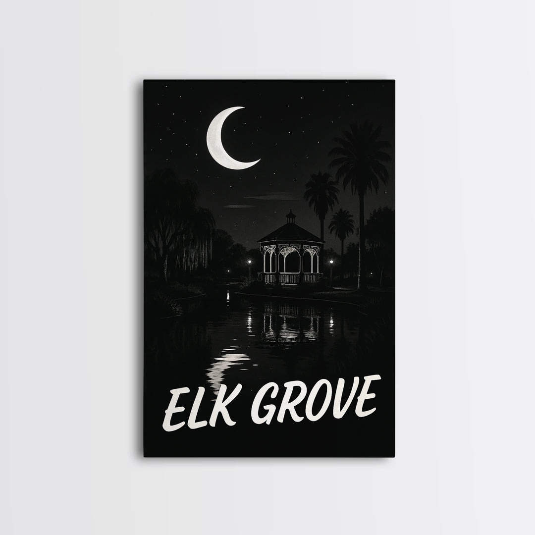 Elk Grove Travel Poster, Canvas Print, Dark Moody City Wall Art, Elk Grove Art Print, Wanderlust Decor, City Art Print, Travel Art Print