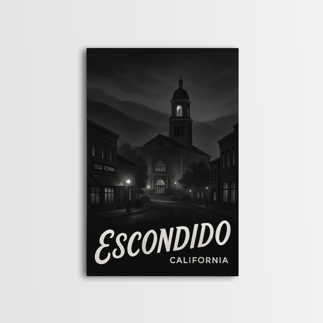 Escondido California Travel Poster, Canvas Print, Dark Moody City Wall Art, Escondido Art Print, Watercolor Urban Skyline, Travel Print