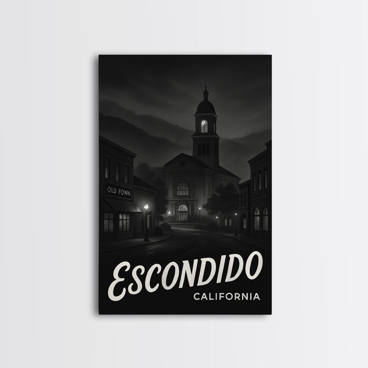 Escondido California Travel Poster, Canvas Print, Dark Moody City Wall Art, Escondido Art Print, Watercolor Urban Skyline, Travel Print