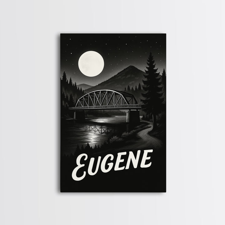 Eugene Travel Poster, Framed Canvas Print, Night Street Poster Art, Eugene Art Print, Retro Travel Print, Fine Art Print, Travel Poster Art
