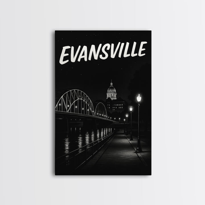 Evansville Travel Poster, Canvas Print, Black And White Travel Art, Evansville Travel Art, Home Office Decor, City Illustration