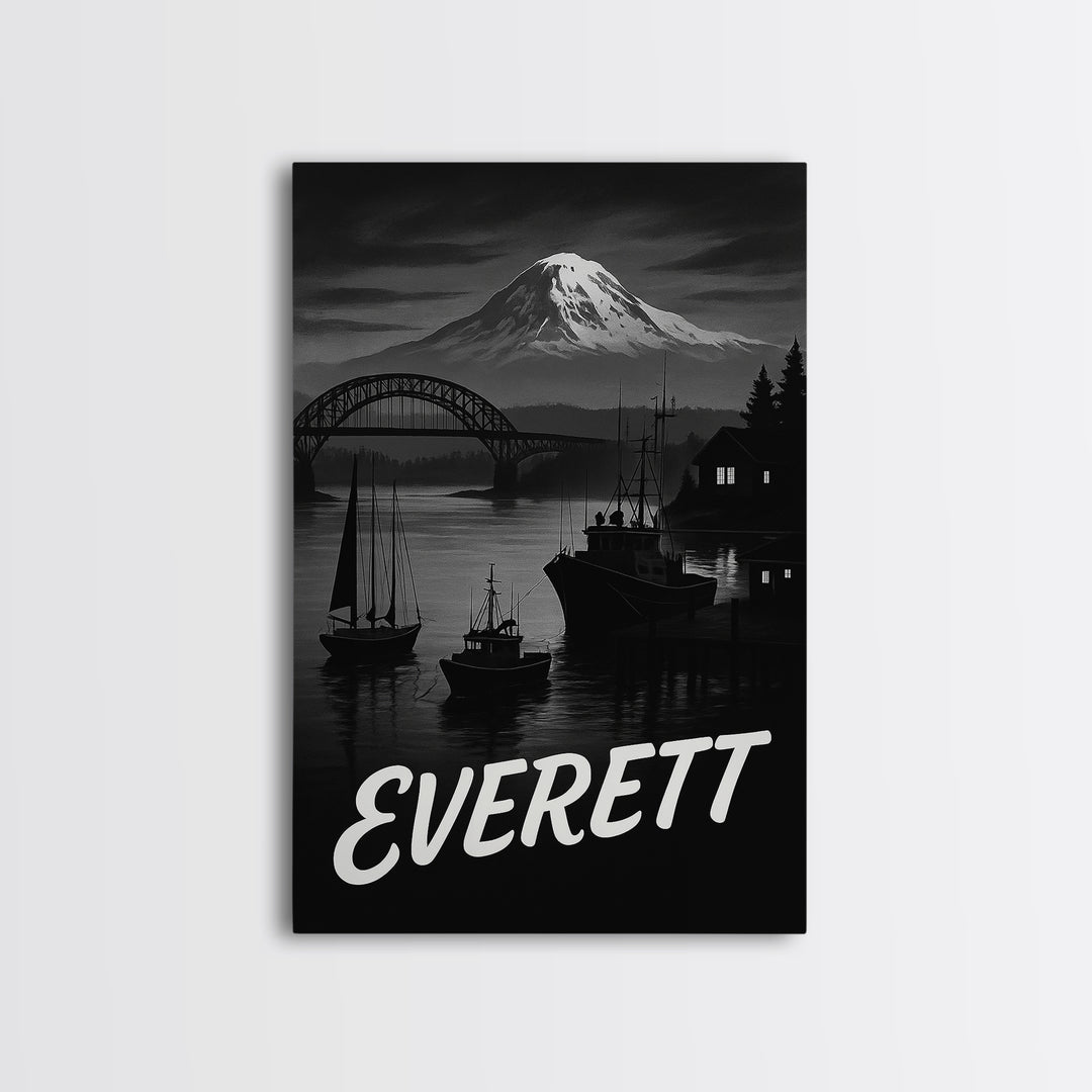Everett Washington Travel Poster, Canvas Print, Black And White Travel Art, Everett Art Print, Vintage City Art, Wall Art, Poster Print