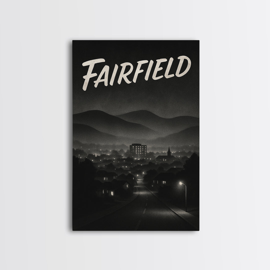 Fairfield California Travel Poster, Canvas Print, Black And White Travel Art, Fairfield Art Print, Living Room Wall Art, City Illustration