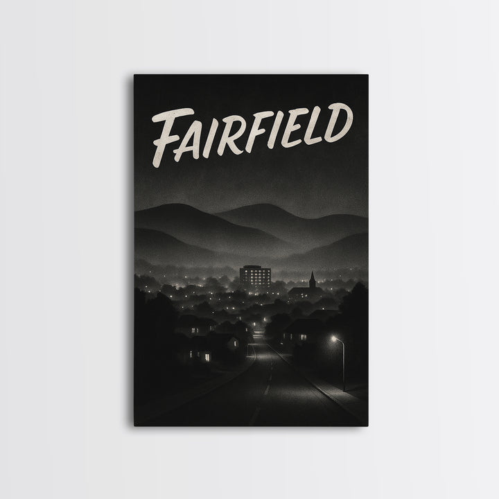 Fairfield California Travel Poster, Canvas Print, Black And White Travel Art, Fairfield Art Print, Living Room Wall Art, City Illustration