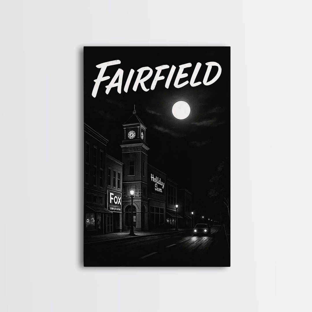Fairfield Travel Poster, Canvas Print, Vintage Noir Poster Art, Fairfield Wall Art, Fine Art Print, Travel Poster Art, Mid Century Wall Art