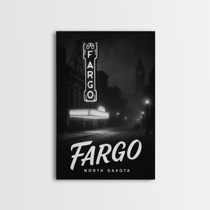Fargo North Dakota Travel Poster, Canvas Print, Night Street Poster Art, Fargo Print, Travel Prints, Watercolor City Skyline, Skyline Art