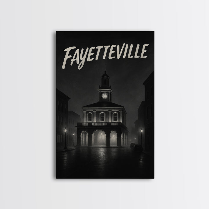 Fayeteville Travel Poster, Framed Canvas Print, Night Street Poster Art, Fayeteville Art Print, City Travel Prints, Vintage City Art