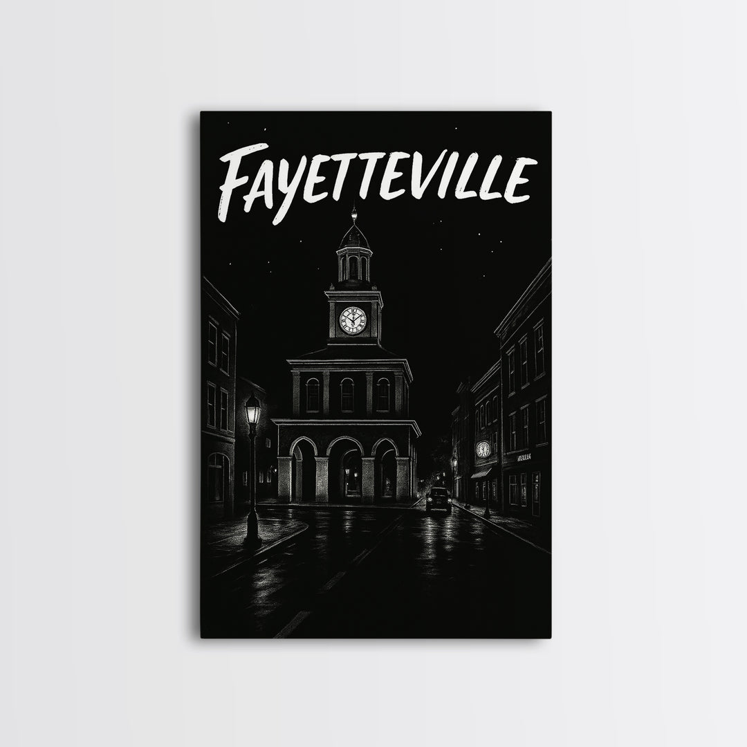 Fayetteville Travel Poster, Canvas Print, Dark Moody City Wall Art, Fayetteville City Art, Vintage City Poster, City Travel Prints