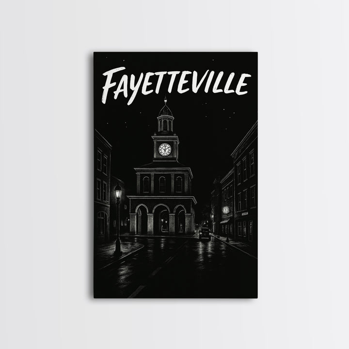 Fayetteville Travel Poster, Canvas Print, Dark Moody City Wall Art, Fayetteville City Art, Vintage City Poster, City Travel Prints