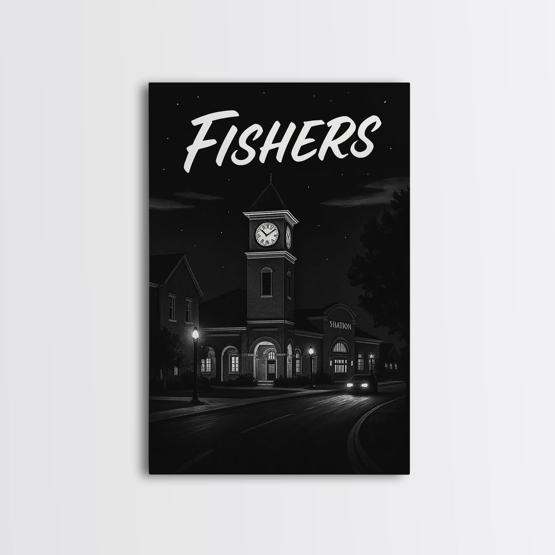 Fishers Travel Poster, Canvas Print, Night Street Poster Art, Fishers City Art, Mid Century Wall Art, Travel Wall Decor, Travel Wall Art