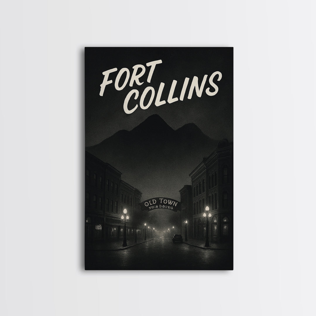 Fort Collins Colorado Travel Poster, Canvas Print, Dark Moody City Wall Art, Fort Collins Travel Art, Travel Wall Art, Travel Art Print