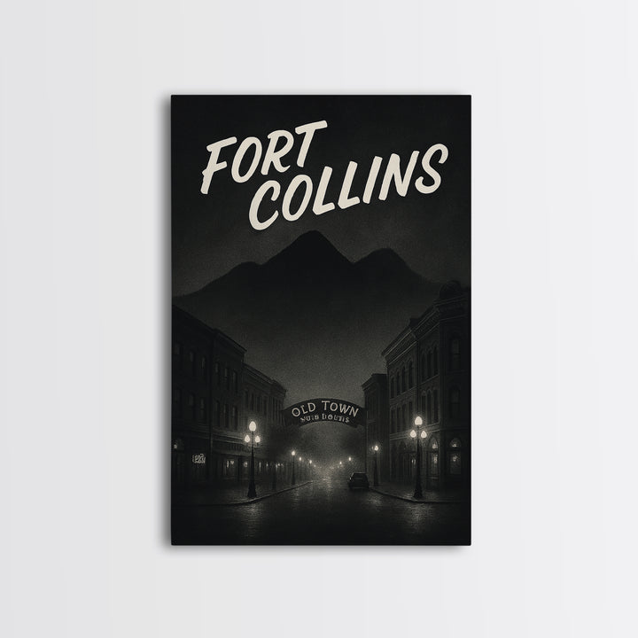 Fort Collins Colorado Travel Poster, Canvas Print, Dark Moody City Wall Art, Fort Collins Travel Art, Travel Wall Art, Travel Art Print