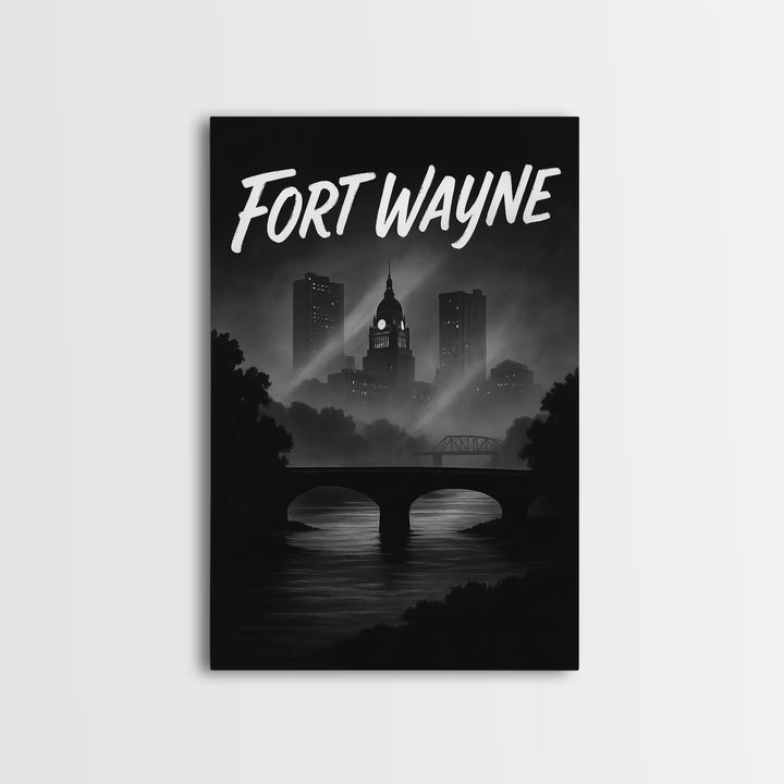 Fort Wayne Indiana Travel Poster, Canvas Print, Night Street Poster Art, Fort Wayne Wall Art, Retro Travel Print, Watercolor Urban Skyline