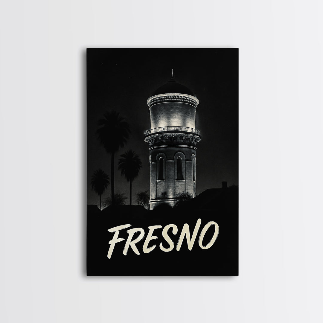 Fresno California Travel Poster, Canvas Print, Vintage Noir Poster Art, Fresno City Art, Vintage Travel Art, Fine Art Print, Wall Art