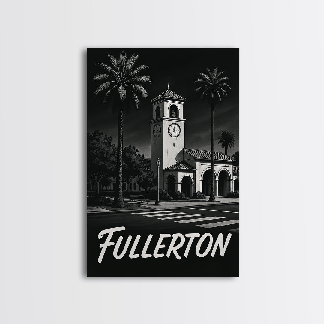 Fullerton California Travel Poster, Canvas Print, Black And White Travel Art, Fullerton Poster Print, Vintage Travel Print, Fine Art Print