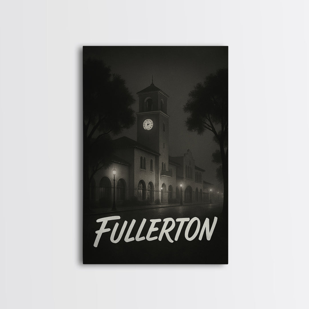 Fullerton Travel Poster, Framed Canvas Print, Dark Moody City Wall Art, Fullerton Wall Art, Eclectic Wall Decor, Modern Wall Decor