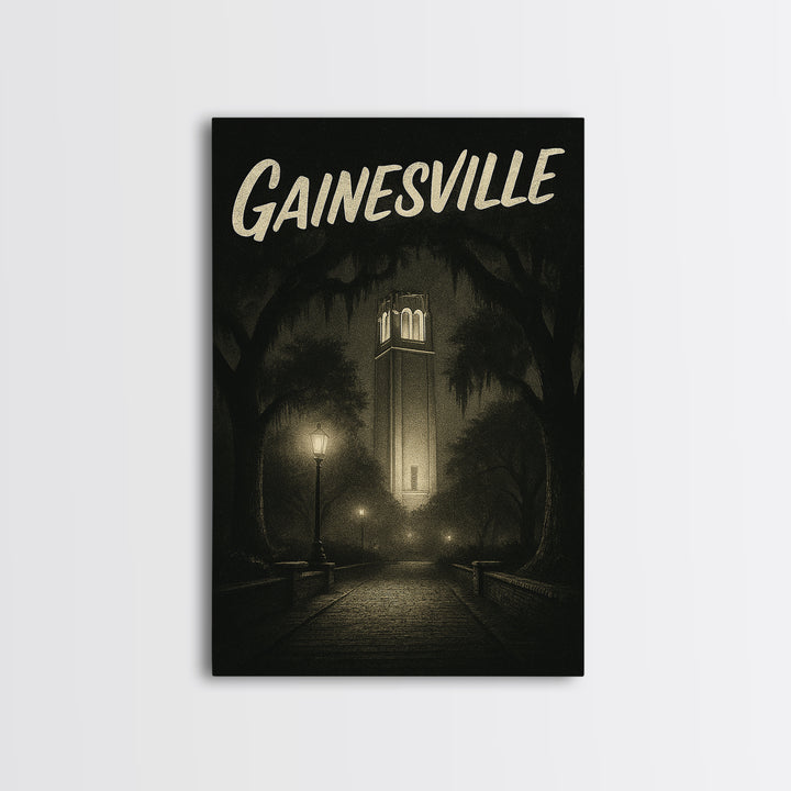 Gainesville Florida Travel Poster, Canvas Print, Dark Moody City Wall Art, Gainesville Wall Art, Vintage City Poster, Travel Poster Set