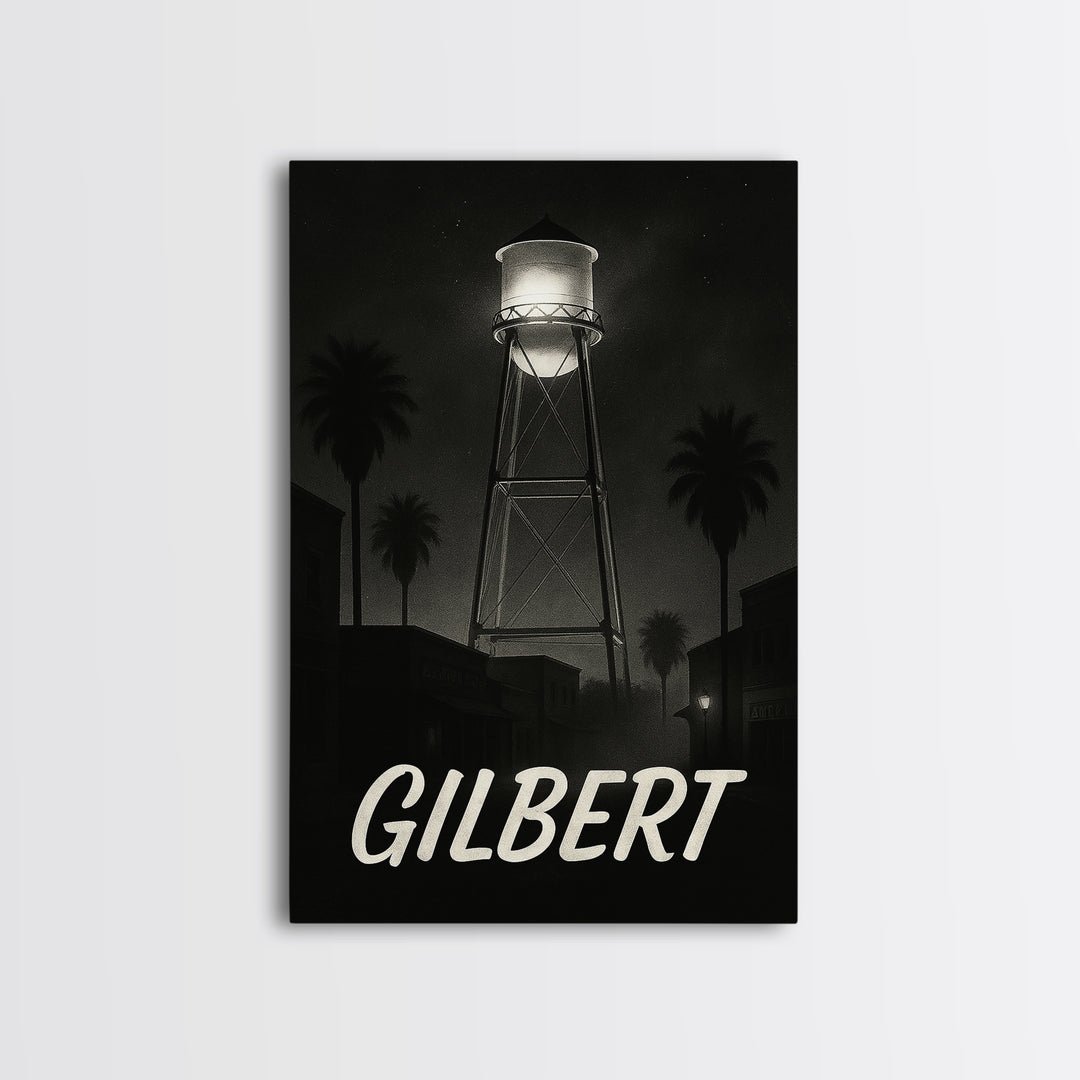 Gilbert Arizona Travel Poster, Framed Canvas Print, Black And White Travel Art, Gilbert Travel Art, Fine Art Print, Living Room Wall Art