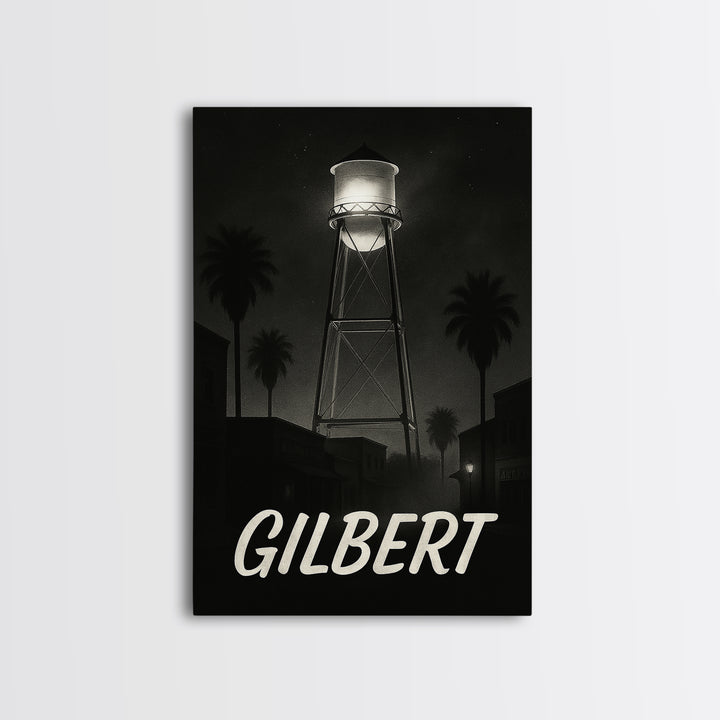 Gilbert Arizona Travel Poster, Framed Canvas Print, Black And White Travel Art, Gilbert Travel Art, Fine Art Print, Living Room Wall Art