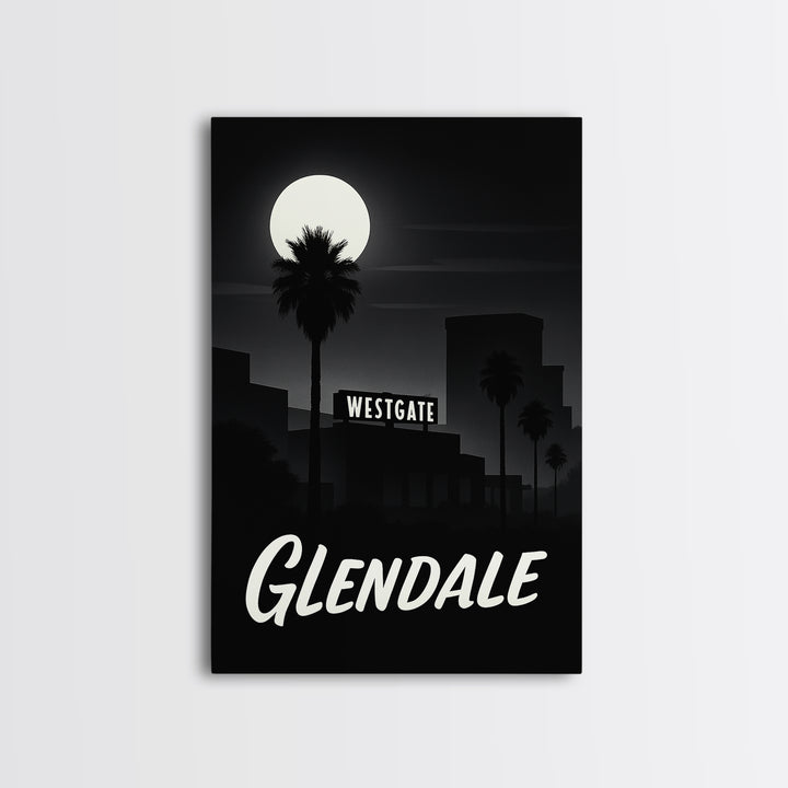 Glendale Arizona Travel Poster, Canvas Print, Night Street Poster Art, Glendale Poster Print, Living Room Wall Art, Vintage City Poster