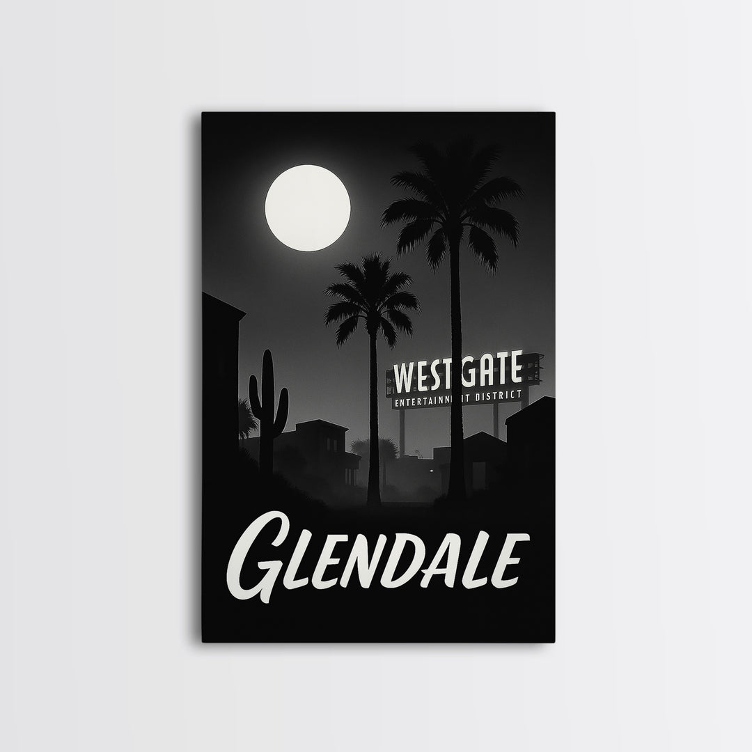 Glendale Travel Poster, Framed Canvas Print, Night Street Poster Art, Glendale City Art, Fine Art Print, Watercolor Skyline, Design 2