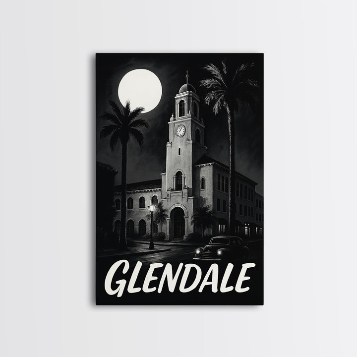 Glendale Travel Poster, Framed Canvas Print, Night Street Poster Art, Glendale City Art, Wanderlust Decor, Travel Wall Decor, Design 4
