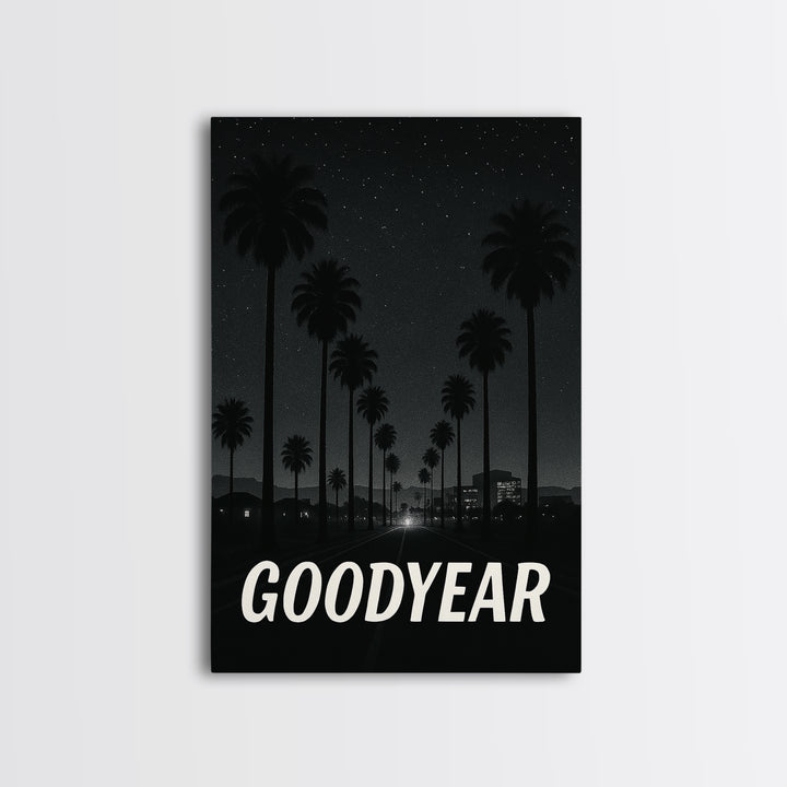 Goodyear Arizona Travel Poster, Canvas Print, Black And White Travel Art, Goodyear Art Print, Watercolor Downtown Skyline, City Illustration
